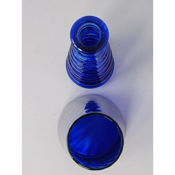 Vintage Cobalt Blue Glass Vase Set Decorative Ribbed & Cone Shapes Home‎ Décor - Picture 3 of 9